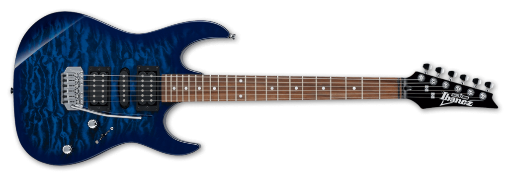 top 10 best guitars Ibanez GRX70QATBB Electric Guitar - Transparent Blue Burst